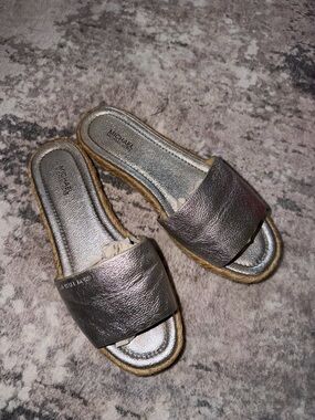MICHAEL Michael Kors Metallic Pewter Slide Espadrille Mules